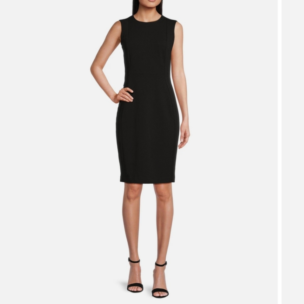Calvin Klein Grey Size 14 Sleeveless Seam Front Scuba Crepe Sheath Dress Measure